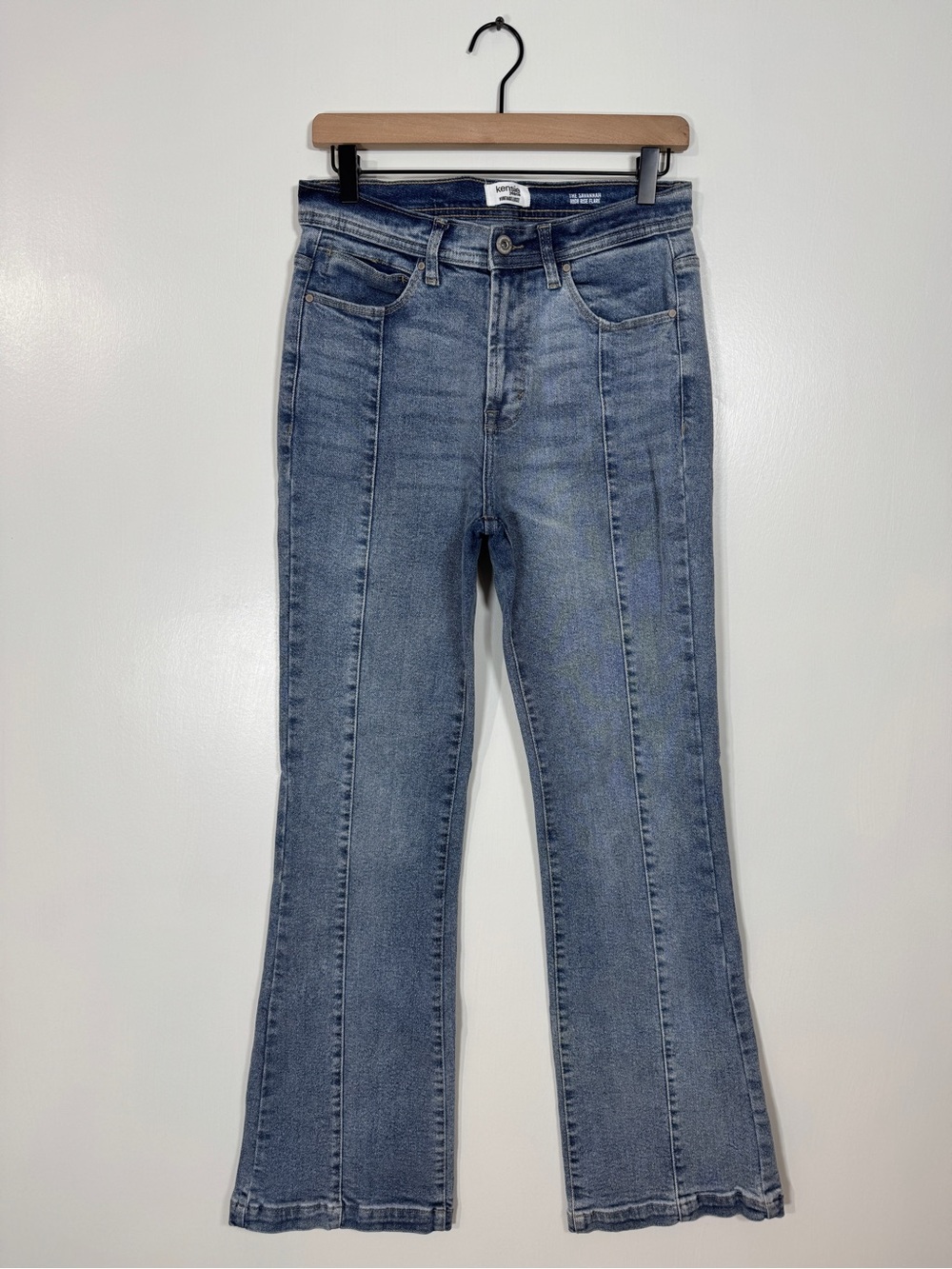 WJ209 {Kensie} "The Savannah High Rise Flare" Blue Pintuck Bootcut Jeans